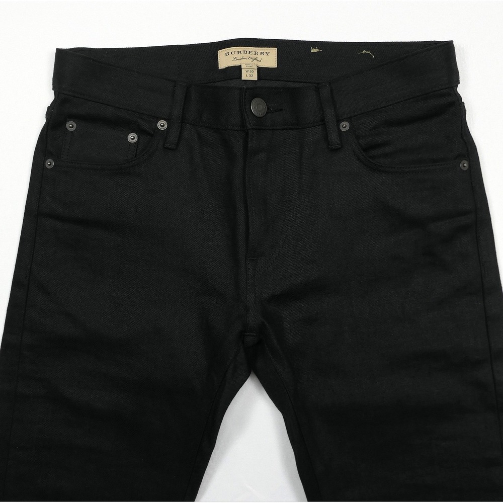 NEW Burberry London Mens 31 x33 Black Selvedge Low-rise Skinny Jeans Raw Denim